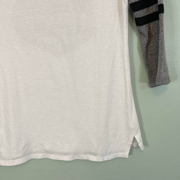 STOP STRESSIN' MEOWT Top Womens M Graphic Cat Lover Raglan Elbow Baseball White - Picture 8 of 9